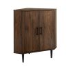 Contemporary 2-Door Mixed-Material Corner Accent Cabinet - Dark Walnut