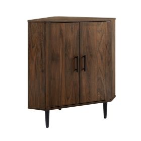Contemporary 2-Door Mixed-Material Corner Accent Cabinet - Dark Walnut