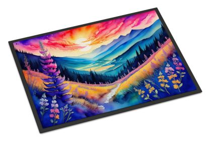 Annual Larkspur in Color Doormat Front Door Mat Indoor Outdoor Rugs for Entryway, Non Slip Washable Low Pile, 24H X 36W