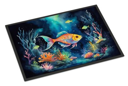 Bioluminescent Fish Doormat Front Door Mat Indoor Outdoor Rugs for Entryway, Non Slip Washable Low Pile, 24H X 36W