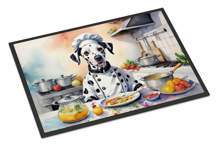 Dalmatian The Chef Doormat Front Door Mat Indoor Outdoor Rugs for Entryway, Non Slip Washable Low Pile, 24H X 36W