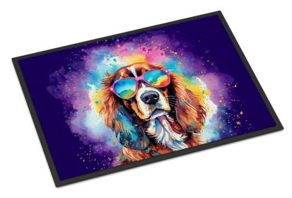 Cavalier Spaniel Hippie Dawg Doormat Front Door Mat Indoor Outdoor Rugs for Entryway, Non Slip Washable Low Pile, 24H X 36W