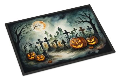 Graveyard Spooky Halloween Doormat Front Door Mat Indoor Outdoor Rugs for Entryway, Non Slip Washable Low Pile, 24H X 36W
