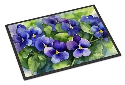 Rhode Island Violets in Watercolor Doormat Front Door Mat Indoor Outdoor Rugs for Entryway, Non Slip Washable Low Pile, 24H X 36W