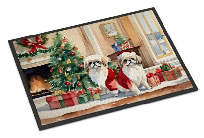 Pekingese Cozy Christmas Doormat Front Door Mat Indoor Outdoor Rugs for Entryway, Non Slip Washable Low Pile, 24H X 36W