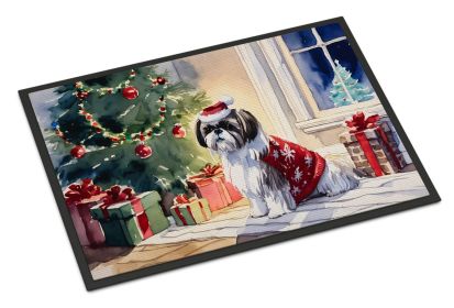 Shih Tzu Cozy Christmas Doormat Front Door Mat Indoor Outdoor Rugs for Entryway, Non Slip Washable Low Pile, 24H X 36W