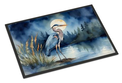 Blue Heron Under the Moonlight Doormat Front Door Mat Indoor Outdoor Rugs for Entryway, Non Slip Washable Low Pile, 24H X 36W