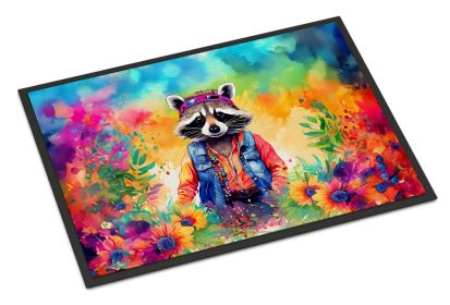 Hippie Animal Raccoon Doormat Front Door Mat Indoor Outdoor Rugs for Entryway, Non Slip Washable Low Pile, 24H X 36W