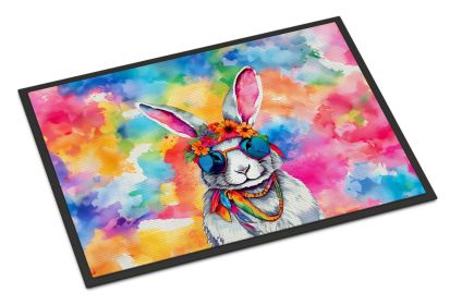 Hippie Animal Rabbit Doormat Front Door Mat Indoor Outdoor Rugs for Entryway, Non Slip Washable Low Pile, 24H X 36W