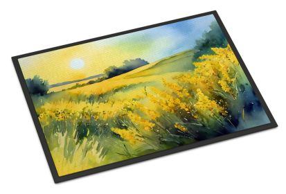 Nebraska Goldenrod in Watercolor Doormat Front Door Mat Indoor Outdoor Rugs for Entryway, Non Slip Washable Low Pile, 24H X 36W