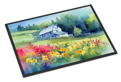 Massachusetts Mayflowers in Watercolor Doormat Front Door Mat Indoor Outdoor Rugs for Entryway, Non Slip Washable Low Pile, 24H X 36W
