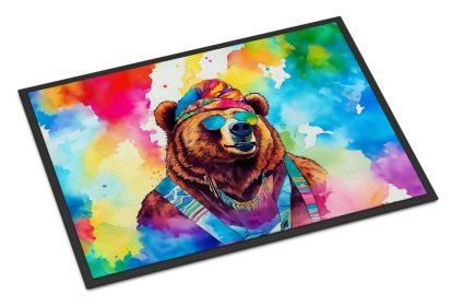 Hippie Animal Grizzly Bear Doormat Front Door Mat Indoor Outdoor Rugs for Entryway, Non Slip Washable Low Pile, 24H X 36W