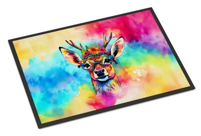 Hippie Animal Deer Doormat Front Door Mat Indoor Outdoor Rugs for Entryway, Non Slip Washable Low Pile, 24H X 36W