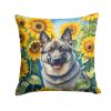 Norwegian Elkhound in Sunflowers Throw Pillow Machine Washable, Indoor Outdoor Decorative Pillow for Couch, Bed or Patio, 14Hx14W