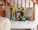German Wirehaired Pointer in Sunflowers Throw Pillow Machine Washable, Indoor Outdoor Decorative Pillow for Couch, Bed or Patio, 14Hx14W