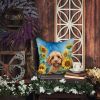 Cockapoo in Sunflowers Throw Pillow Machine Washable, Indoor Outdoor Decorative Pillow for Couch, Bed or Patio, 14Hx14W