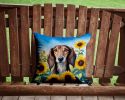Saluki in Sunflowers Throw Pillow Machine Washable, Indoor Outdoor Decorative Pillow for Couch, Bed or Patio, 14Hx14W