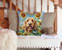 Otterhound in Sunflowers Throw Pillow Machine Washable, Indoor Outdoor Decorative Pillow for Couch, Bed or Patio, 14Hx14W
