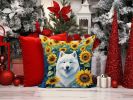 Samoyed in Sunflowers Throw Pillow Machine Washable, Indoor Outdoor Decorative Pillow for Couch, Bed or Patio, 14Hx14W