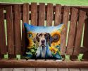 Pointer in Sunflowers Throw Pillow Machine Washable, Indoor Outdoor Decorative Pillow for Couch, Bed or Patio, 14Hx14W