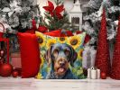German Wirehaired Pointer in Sunflowers Throw Pillow Machine Washable, Indoor Outdoor Decorative Pillow for Couch, Bed or Patio, 14Hx14W