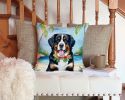 Bernese Mountain Dog Luau Throw Pillow Machine Washable, Indoor Outdoor Decorative Pillow for Couch, Bed or Patio, 14Hx14W