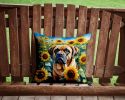 Mastiff in Sunflowers Throw Pillow Machine Washable, Indoor Outdoor Decorative Pillow for Couch, Bed or Patio, 14Hx14W