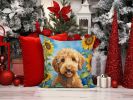 Labradoodle in Sunflowers Throw Pillow Machine Washable, Indoor Outdoor Decorative Pillow for Couch, Bed or Patio, 14Hx14W
