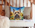 Cairn Terrier in Sunflowers Throw Pillow Machine Washable, Indoor Outdoor Decorative Pillow for Couch, Bed or Patio, 14Hx14W