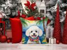 Bichon Frise Luau Throw Pillow Machine Washable, Indoor Outdoor Decorative Pillow for Couch, Bed or Patio, 14Hx14W