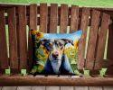 Catahoula in Sunflowers Throw Pillow Machine Washable, Indoor Outdoor Decorative Pillow for Couch, Bed or Patio, 14Hx14W