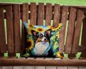Papillon in Sunflowers Throw Pillow Machine Washable, Indoor Outdoor Decorative Pillow for Couch, Bed or Patio, 14Hx14W