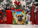 Bullmastiff in Sunflowers Throw Pillow Machine Washable, Indoor Outdoor Decorative Pillow for Couch, Bed or Patio, 14Hx14W