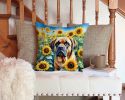 Mastiff in Sunflowers Throw Pillow Machine Washable, Indoor Outdoor Decorative Pillow for Couch, Bed or Patio, 14Hx14W