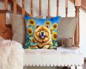 Chow Chow in Sunflowers Throw Pillow Machine Washable, Indoor Outdoor Decorative Pillow for Couch, Bed or Patio, 14Hx14W