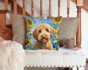 Labradoodle in Sunflowers Throw Pillow Machine Washable, Indoor Outdoor Decorative Pillow for Couch, Bed or Patio, 14Hx14W