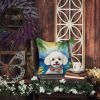 Bichon Frise Luau Throw Pillow Machine Washable, Indoor Outdoor Decorative Pillow for Couch, Bed or Patio, 14Hx14W