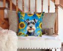 Schnauzer in Sunflowers Throw Pillow Machine Washable, Indoor Outdoor Decorative Pillow for Couch, Bed or Patio, 14Hx14W