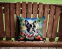 Boston Terrier Luau Throw Pillow Machine Washable, Indoor Outdoor Decorative Pillow for Couch, Bed or Patio, 14Hx14W