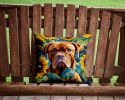 Dogue de Bordeaux in Sunflowers Throw Pillow Machine Washable, Indoor Outdoor Decorative Pillow for Couch, Bed or Patio, 14Hx14W