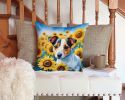 Jack Russell Terrier in Sunflowers Throw Pillow Machine Washable, Indoor Outdoor Decorative Pillow for Couch, Bed or Patio, 14Hx14W