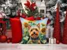 Silky Terrier in Sunflowers Throw Pillow Machine Washable, Indoor Outdoor Decorative Pillow for Couch, Bed or Patio, 14Hx14W