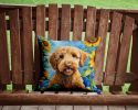Labradoodle in Sunflowers Throw Pillow Machine Washable, Indoor Outdoor Decorative Pillow for Couch, Bed or Patio, 14Hx14W