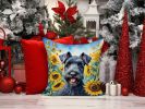 Kerry Blue Terrier in Sunflowers Throw Pillow Machine Washable, Indoor Outdoor Decorative Pillow for Couch, Bed or Patio, 14Hx14W