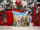 Clumber Spaniel in Sunflowers Throw Pillow Machine Washable, Indoor Outdoor Decorative Pillow for Couch, Bed or Patio, 14Hx14W