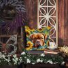 Dogue de Bordeaux in Sunflowers Throw Pillow Machine Washable, Indoor Outdoor Decorative Pillow for Couch, Bed or Patio, 14Hx14W