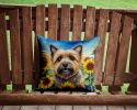 Cairn Terrier in Sunflowers Throw Pillow Machine Washable, Indoor Outdoor Decorative Pillow for Couch, Bed or Patio, 14Hx14W