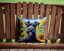 Kerry Blue Terrier in Sunflowers Throw Pillow Machine Washable, Indoor Outdoor Decorative Pillow for Couch, Bed or Patio, 14Hx14W