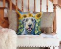 Irish Wolfhound in Sunflowers Throw Pillow Machine Washable, Indoor Outdoor Decorative Pillow for Couch, Bed or Patio, 14Hx14W
