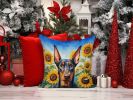 Doberman Pinscher in Sunflowers Throw Pillow Machine Washable, Indoor Outdoor Decorative Pillow for Couch, Bed or Patio, 14Hx14W